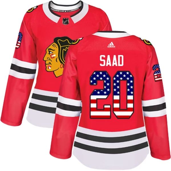 Damen Chicago Blackhawks Trikot Brandon Saad 20 Rot USA Flag Fashion Authentic